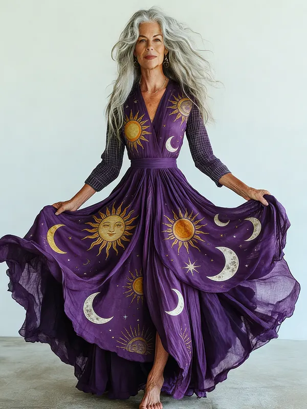 Embroidered Retro Loose Embroidered Printed Contrast Color Dress2880