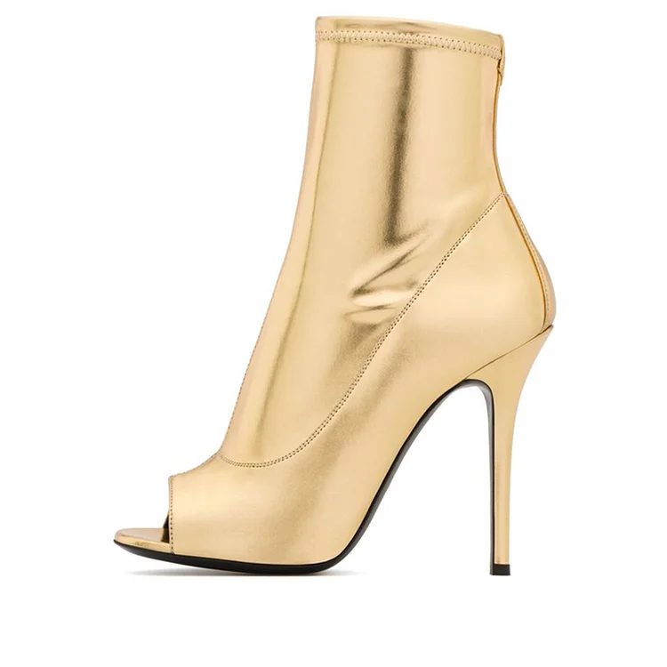 Gold Stiletto Ankle Boots with Peep Toe - Elegant Booties Vdcoo