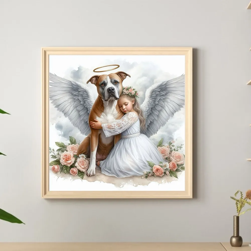Full Round Diamond Painting 30*30cm - Angel Dog And Baby