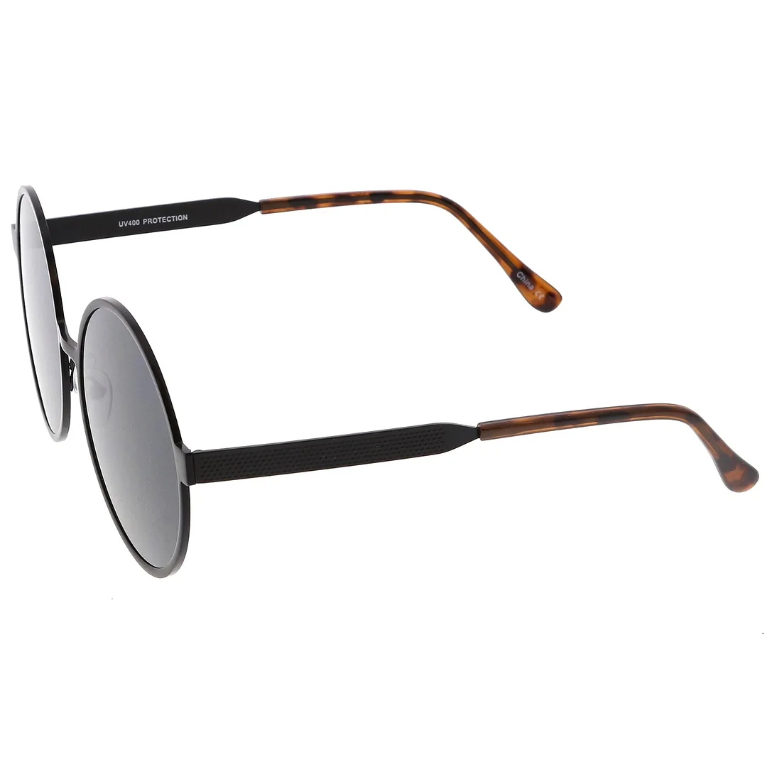 Oversize Round Metal Frame glasses With Neutral Colored Flat Lens 58mm