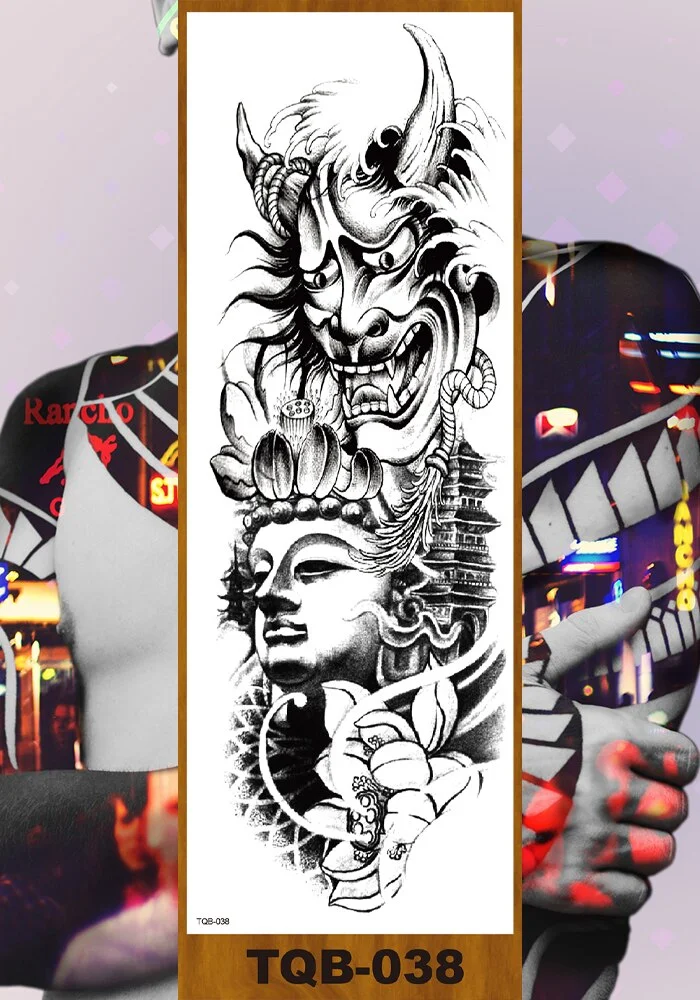 Full Flower Arm Temporary Tattoos Stickers Man Woman Girls Body Leg Fake Tatoo Buddha Bodhisattva Valkyrie Warrior Goddess DIY