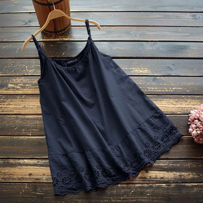 Women's Spaghetti Strap Blouses ZANZEA 2022 Vintage Lace Crochet Tops Casual Summer Floral Tunic Female Chemise Oversized Blusas