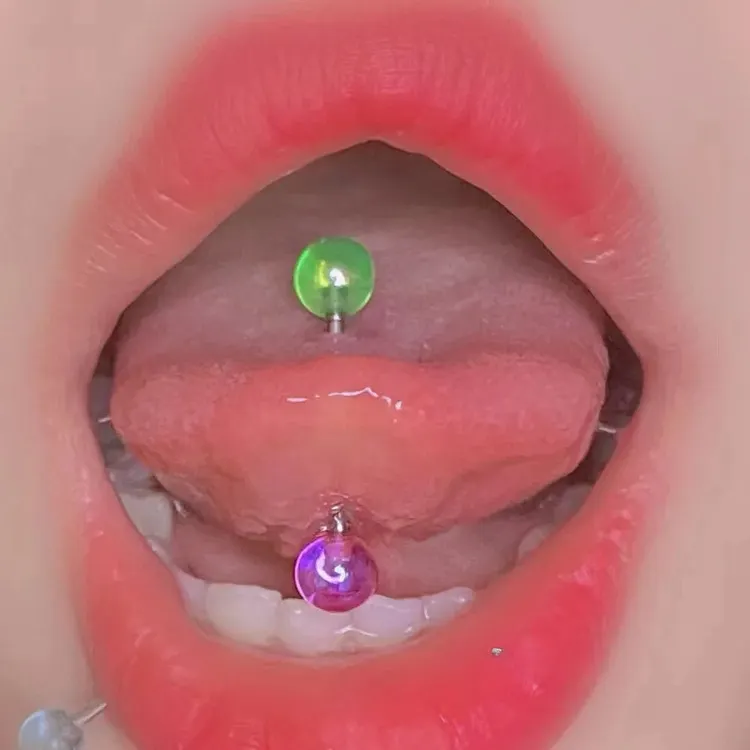 Titanium Steel Round Double Color Tongue Ring