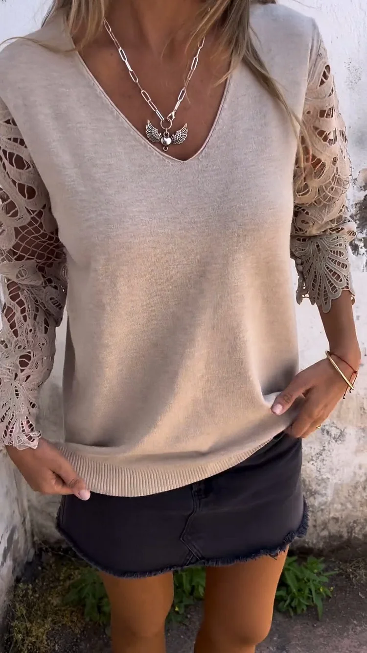 Hollow Patchwork V-neck Top