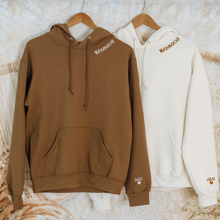 Embroidered Couple Hoodies gift, Roman Numerals Embroidered On The Neckline, Valentine's Day Gifts, Anniversary gift