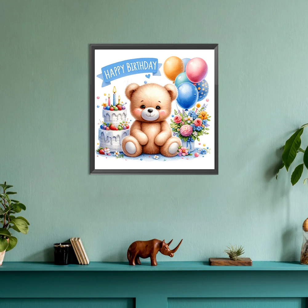 Diamond Painting - Full Round Drill - Birthday Bear(Canvas|30*30cm)