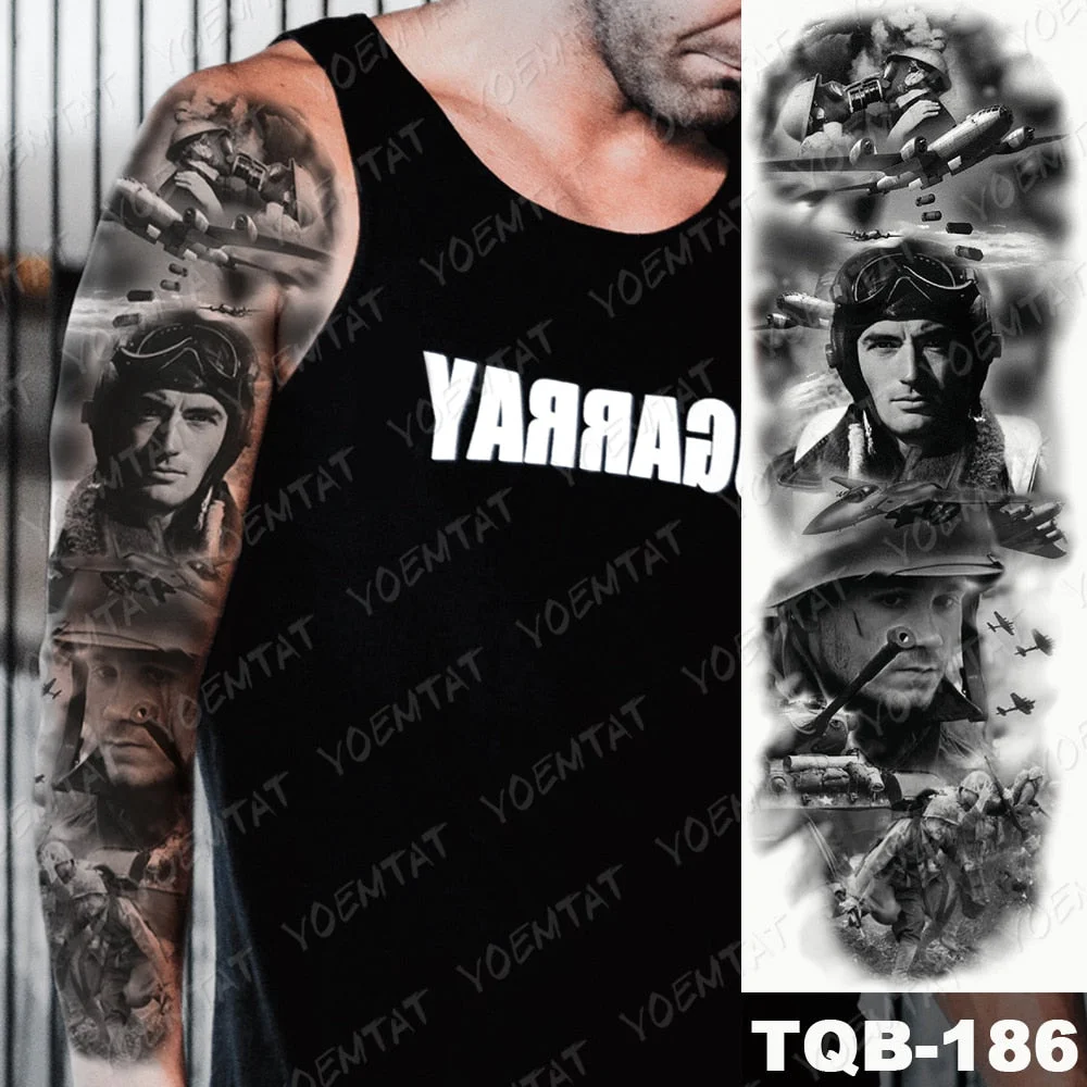 Men Full Arm Waterproof Temporary Tattoo Sticker Clock Rose Tiger Totem Transfer Body Art Fake Tatoo Cool sexy tato Woman