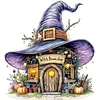 Witch Broom Hut Full 14CT DIY Stamped Needlework Embroidery Kit 15.75x15.75inch Embroidery Needlepoint Starter Kits Cross Stitch Art and Crafts Kits for Beginners Adults Home Decor