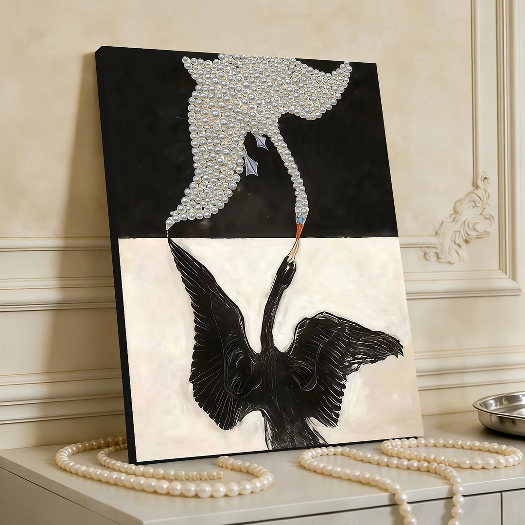 Black And White Swans - DIY Pearl Diamond Art Kit With Frame 30*40cm
