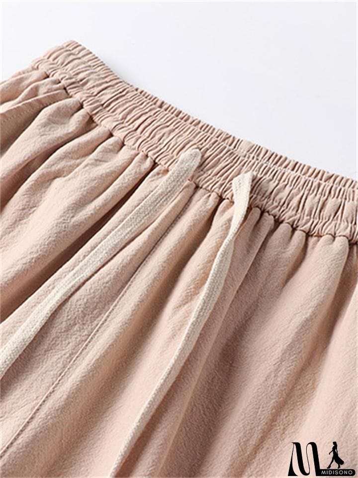 MidiSono - Summer Drawstring Design Loose Wide-Leg Casual Cropped Trousers