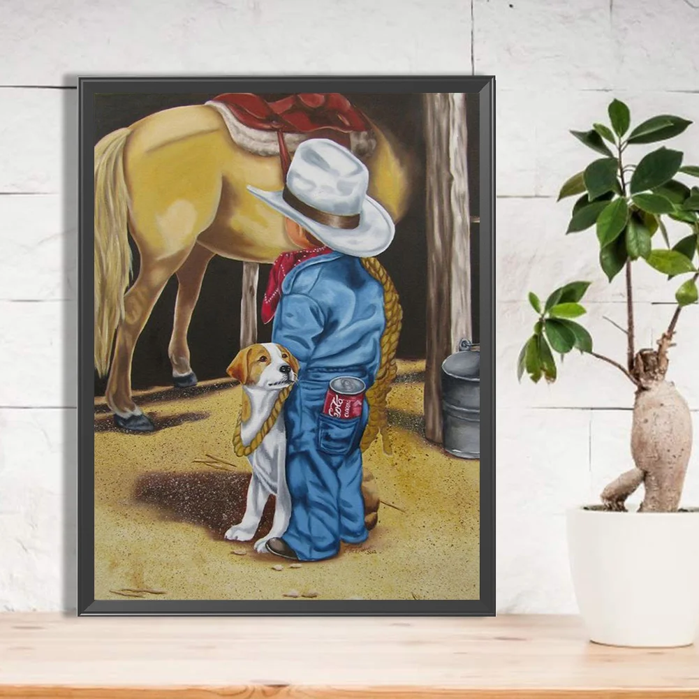 Diamond Painting - Full Round Drill - Farm Cowboy Kids(Canvas|30*40cm)