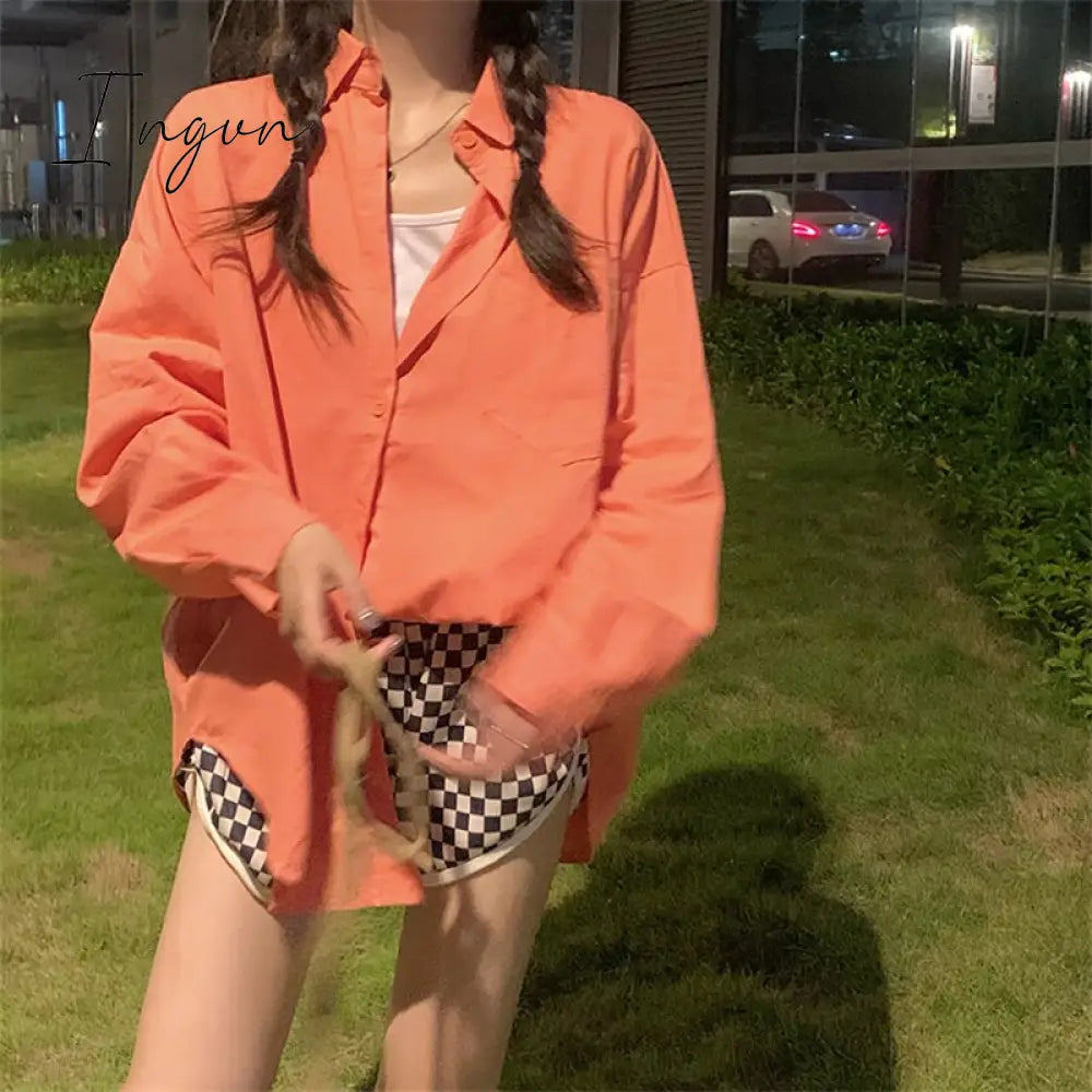 Ingvn - Prink Shirt For Women 2023 New Long Sleeve Turn Down Collar Oversized Blouses Office Ladies
