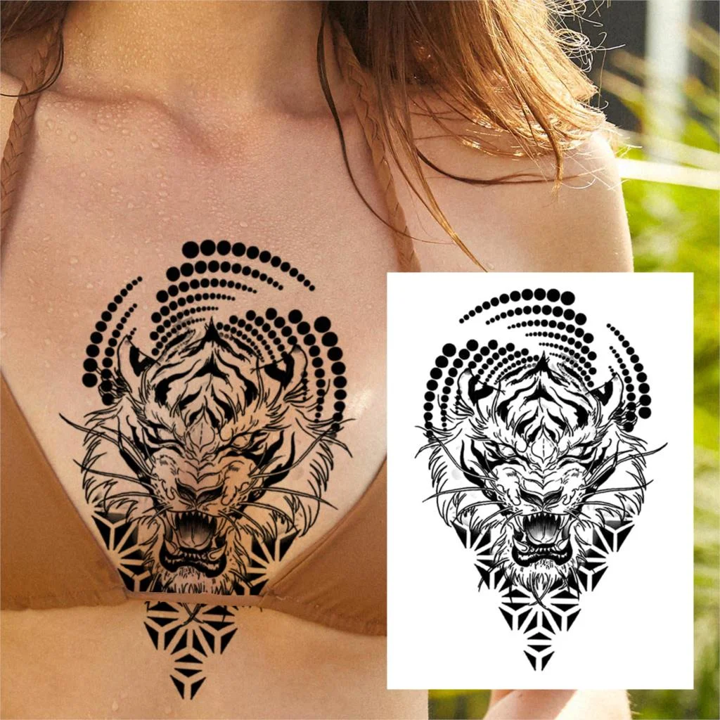 Sdrawing Butterfly Flower Temporary Tattoos For Women Girls Lace Feather Geometry Tattoo Sticker Fake Rose Sexy Tatoos Decor