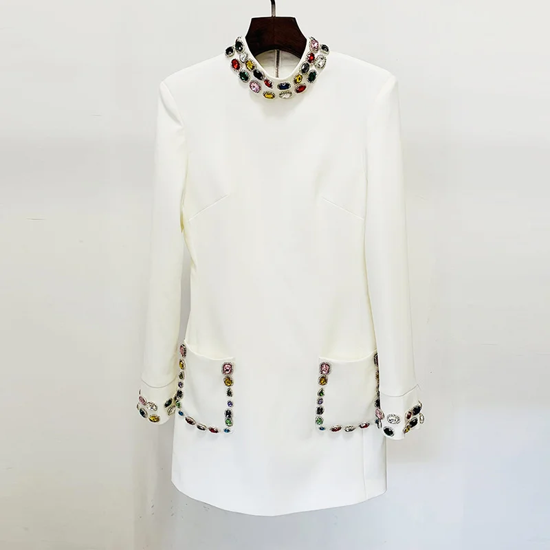 Nigikala Nigikala Early Spring New Star Fashion Heavy Industry Nails Studded With Colored Gemstones Diamond Long-Sleeved Dress