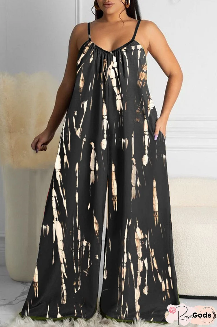 Print Backless Spaghetti Strap Jumpsuits