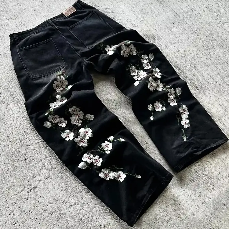Men's Y2k Fashion Floral Embroidered Baggy Jeans