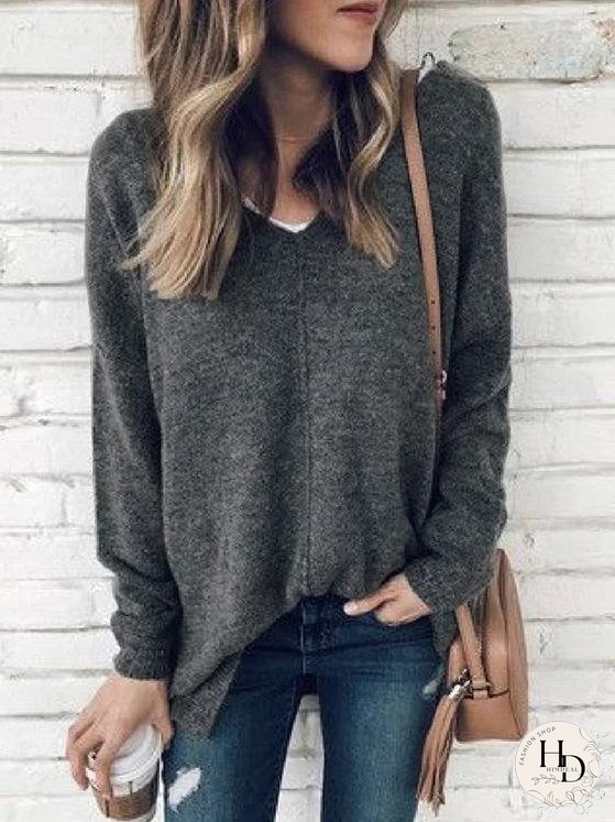 Women's Basic Long Sleeve V-Neck T-Shirt