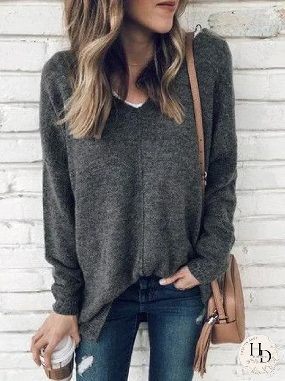 Women's Basic Long Sleeve V-Neck T-Shirt