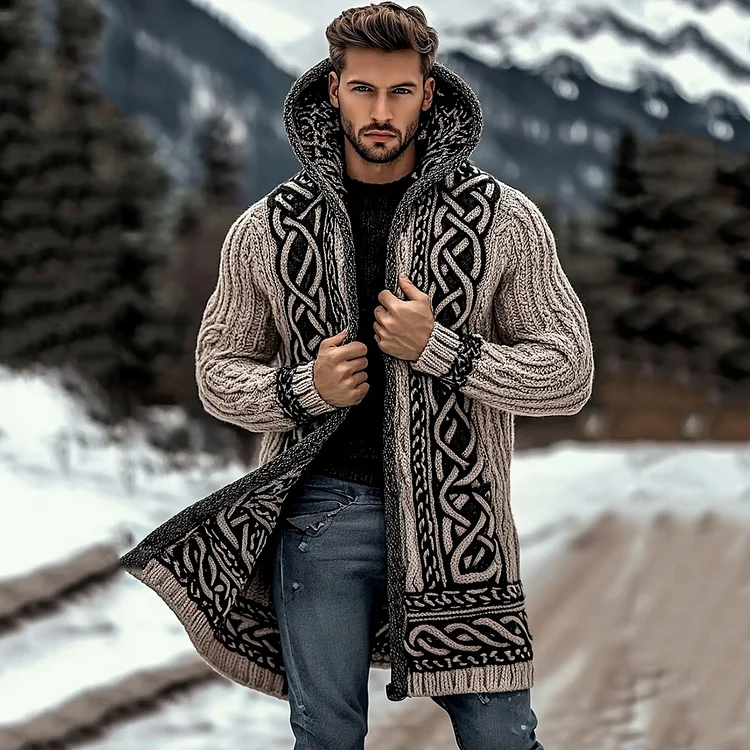 Men's Viking Complex Celtic Knot Mid-length Cardigan Sweater