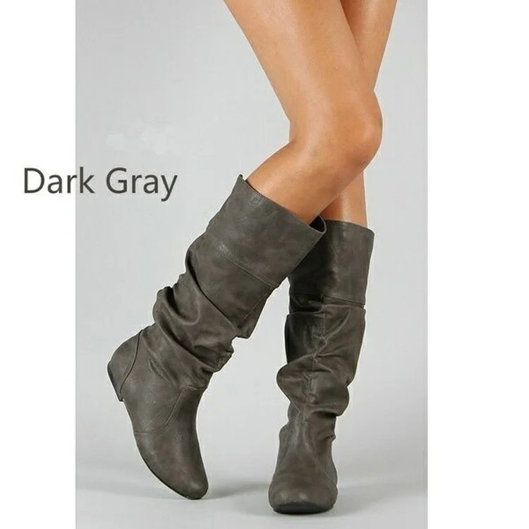 Yyvonne Flat-Bottomed Long Boots Women Autumn And Winter New In The New Increase In The Pu Leather Face Round Head Cover Thin Women Boots