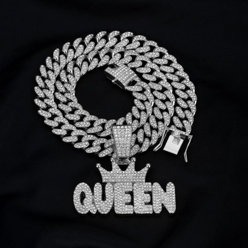 Hip-Hop Letter Crown Zinc Alloy Inlay Rhinestones Unisex Pendant Necklace