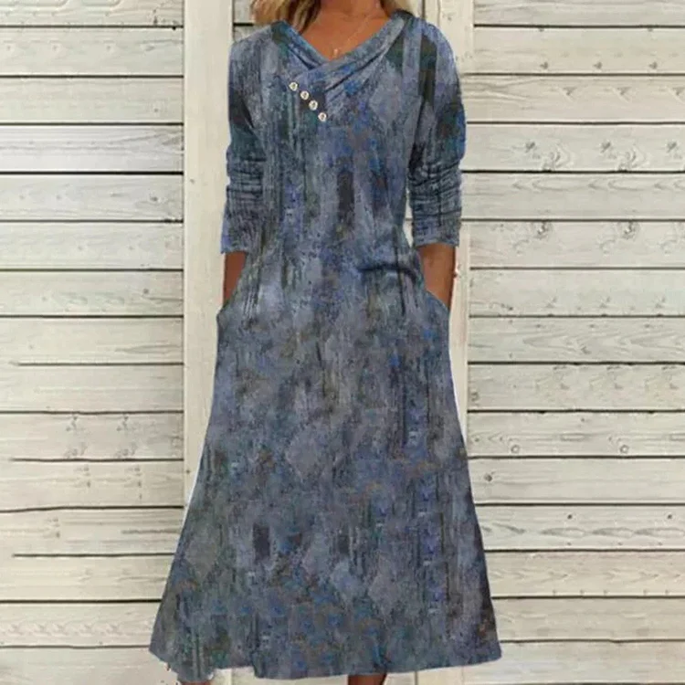 Casual Button Print Floral Dress
