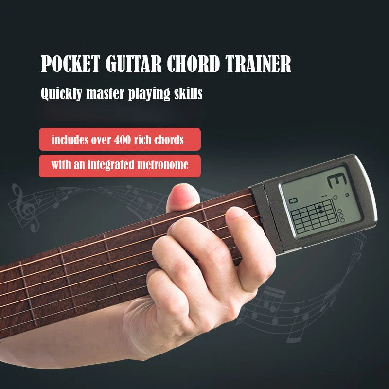 Digital Pocket Guitar Trainer Portable 6-Tone Pocket Guitar Chord Practice Tool Can Rotate Chord Diagram Screen Guitar Finger Trainer For Beginners