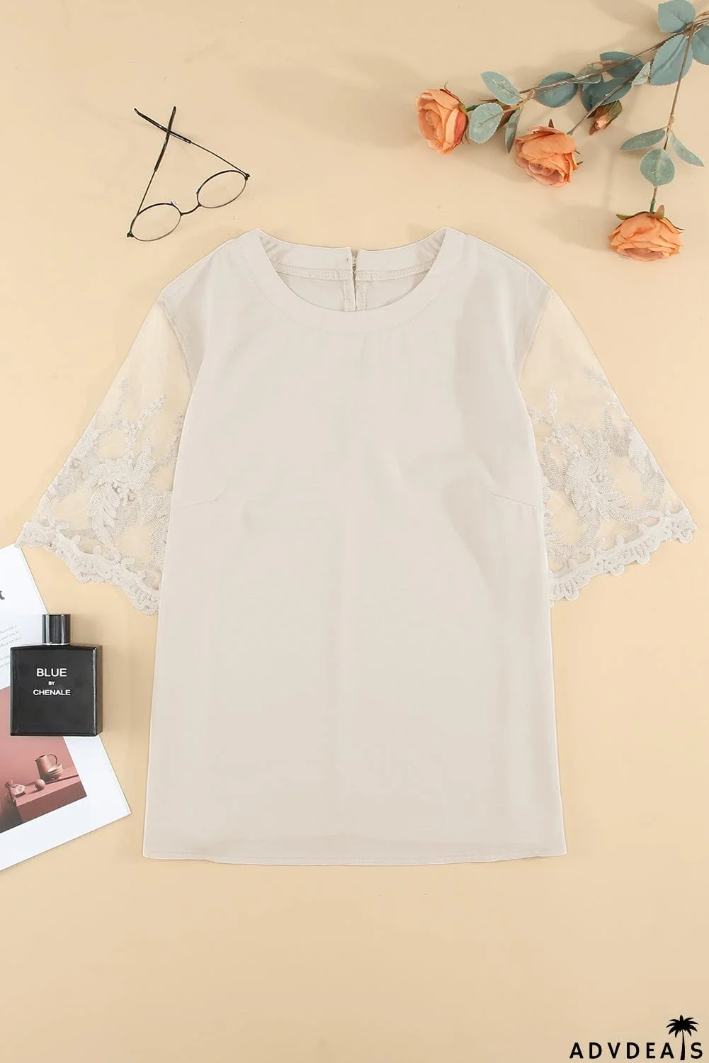 White Lace Short Sleeve Top