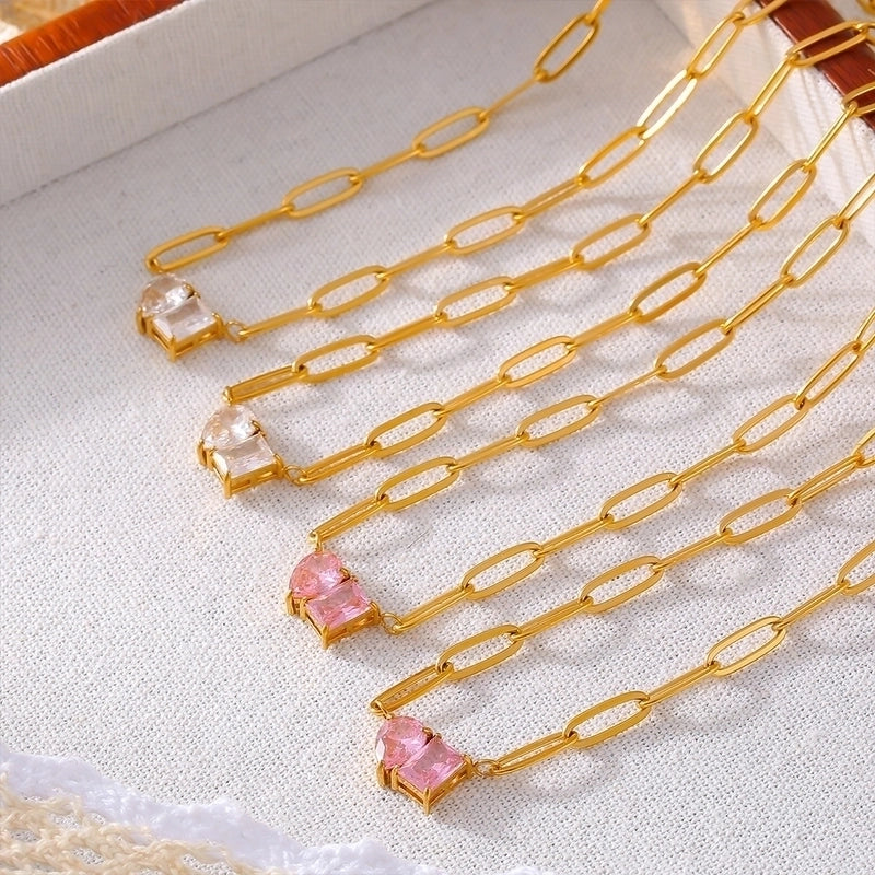 Elegant Geometric 304 Stainless Steel Zircon 18K Gold Plated Plating Pendant Necklace