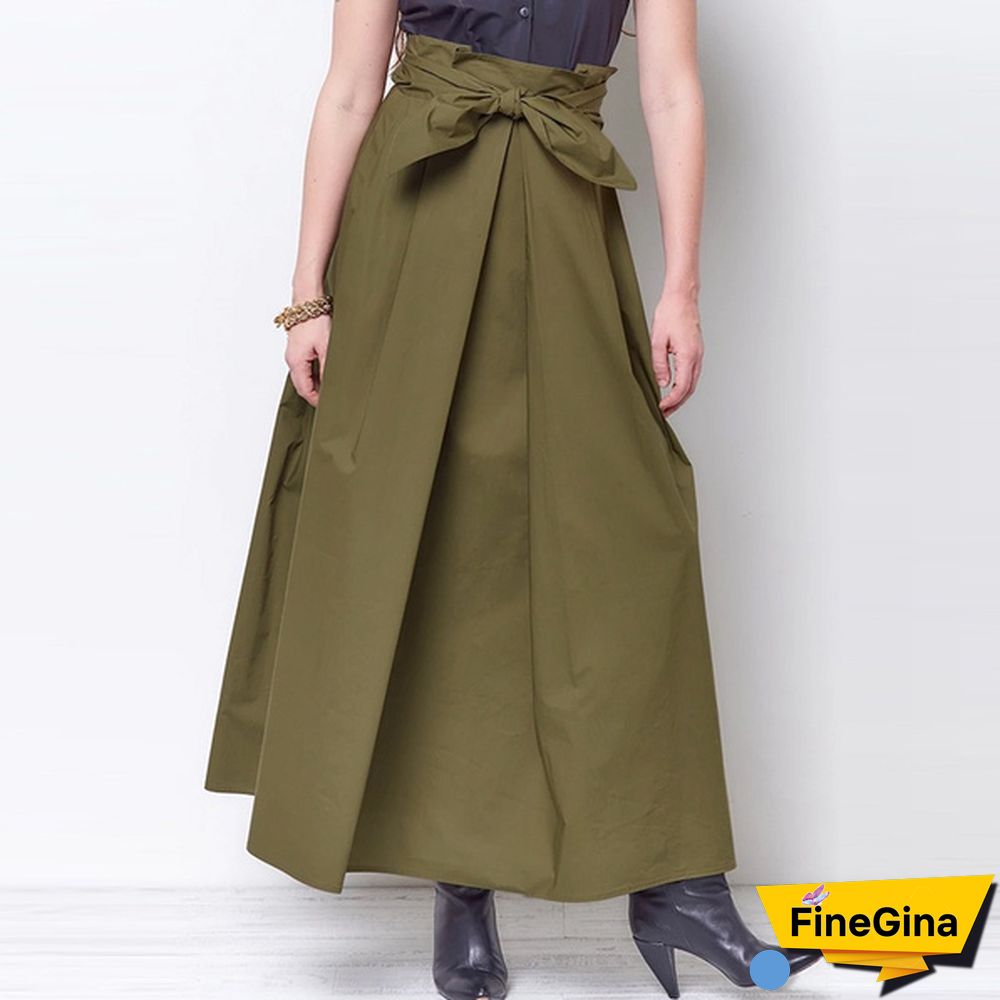 Summer Women Skirts Long Dress High Waist Bowknot Party Holiday Casual Pleated Umbrella Skirt Plus Size 4#