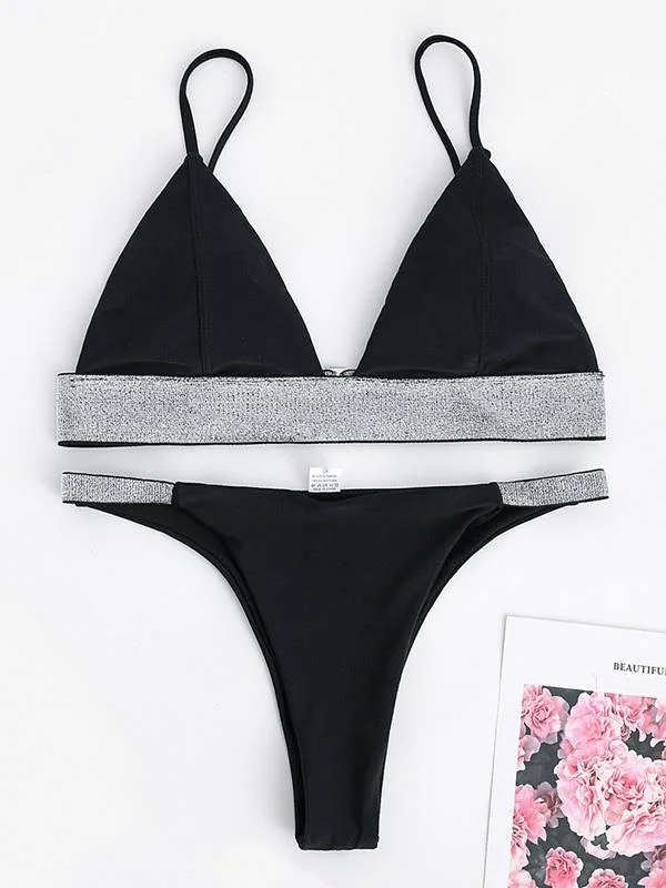 Sexy Shining Bandage Split-Joint Split Bikini Swimsuit
