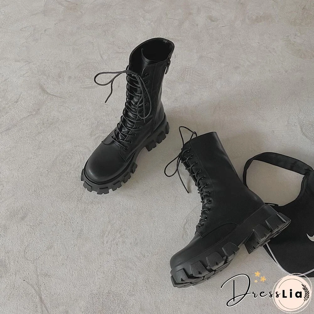 Sping Women White Boots Autumn Fashion Black Leather Platform Gothic Boots Punk Combat Boots For Women