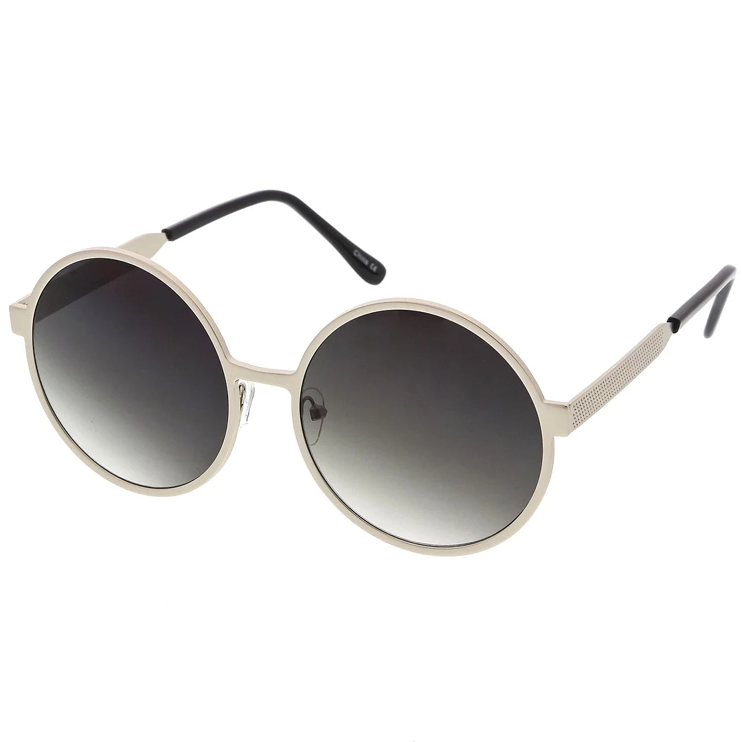 Oversize Round Metal Frame glasses With Neutral Colored Flat Lens 58mm