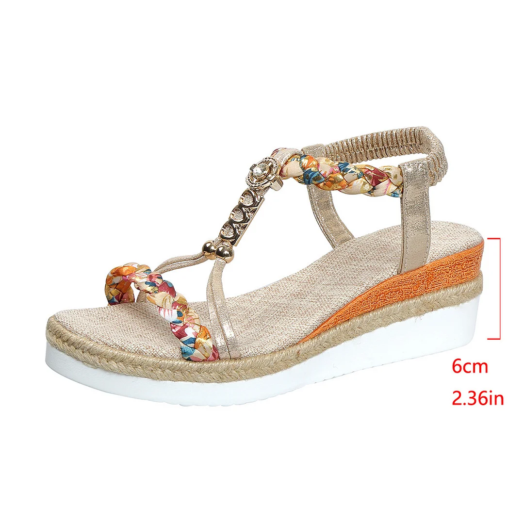 Yyvonne And Summer New Round Head Flat Bottom Heel Sandals Women Weaving Beads Toe Bohemian Thick-Soled Beach Sandals