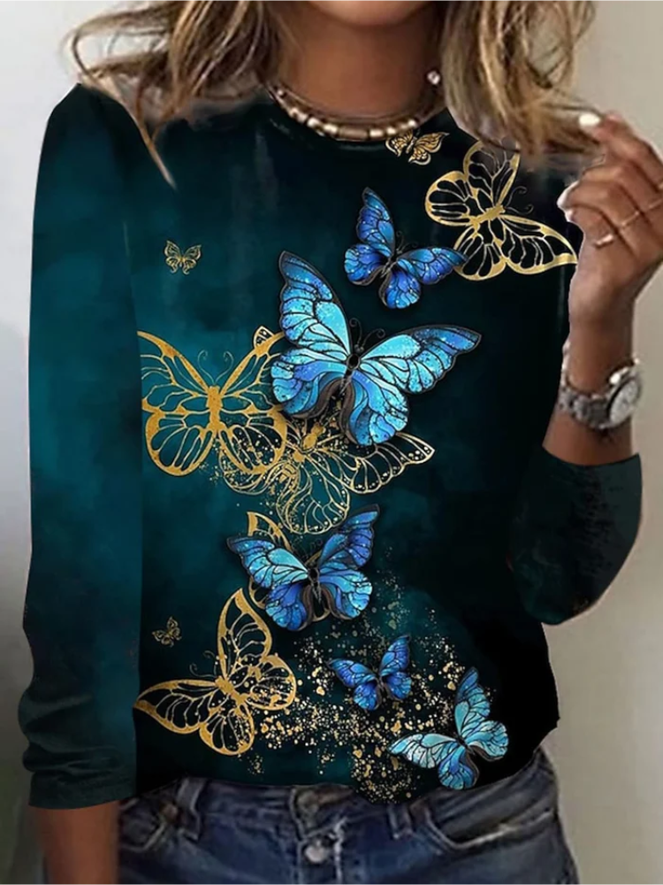 Women's Shiny Butterfly Print T Shirt