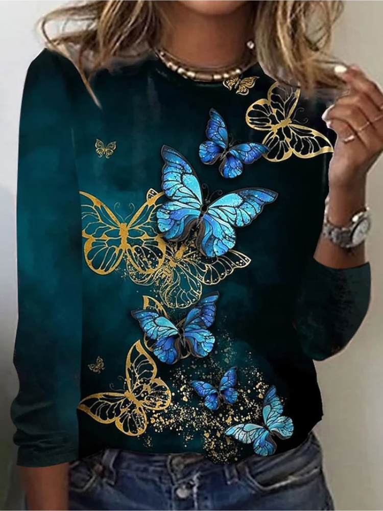 Comstylish Women's Shiny Butterfly Print T Shirt
