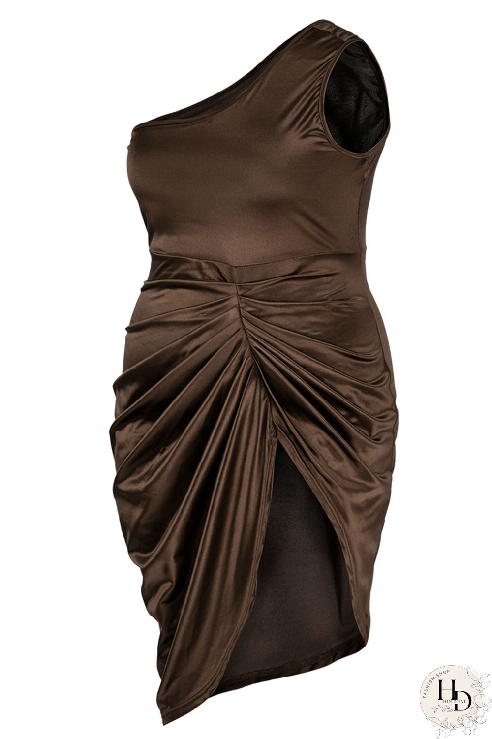 Black Sexy Solid Patchwork Fold Asymmetrical Oblique Collar Irregular Dress Plus Size Dresses