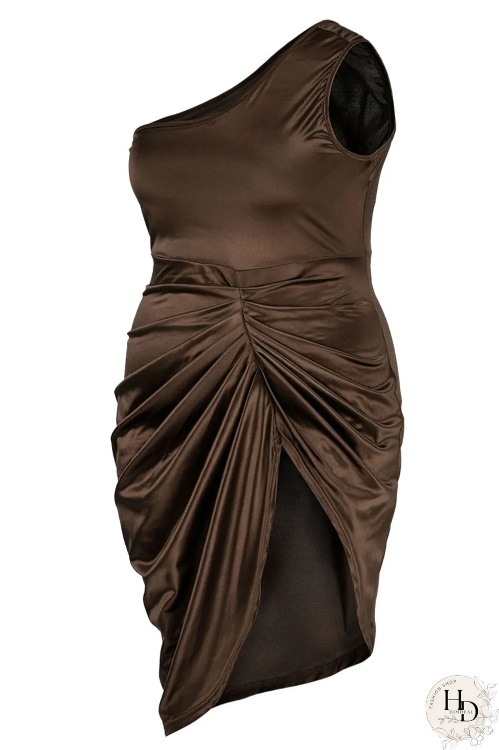 Black Sexy Solid Patchwork Fold Asymmetrical Oblique Collar Irregular Dress Plus Size Dresses