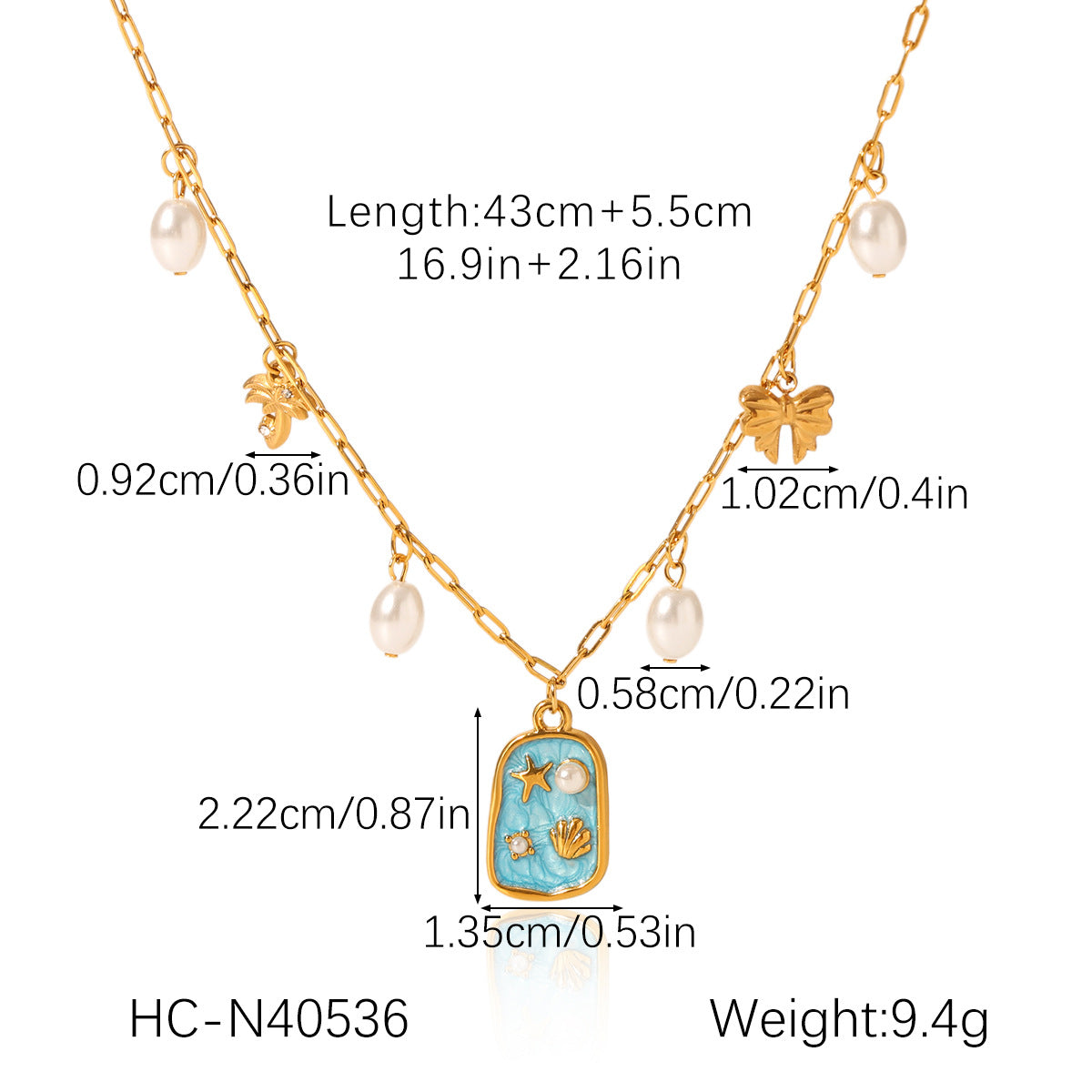 Summer Ocean Style Titanium Steel Necklace Niche Design Turtle Pearl Goldfish Pendant Stainless Steel Clavicle Chain