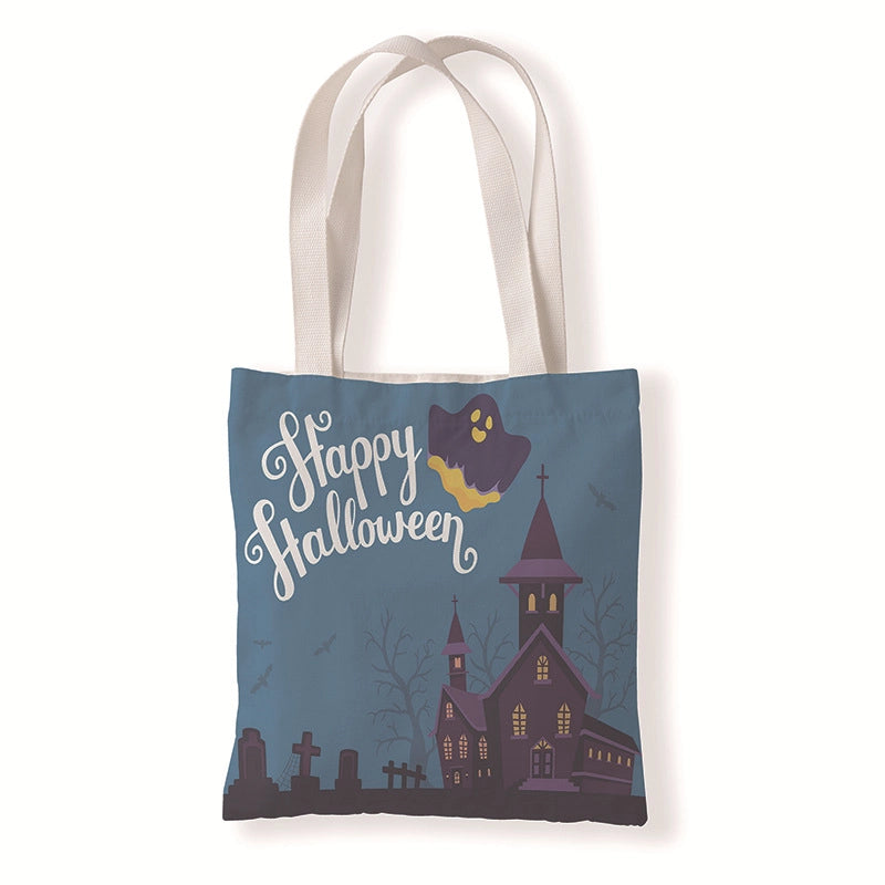 Halloween Women’s Medium Canvas Pumpkin Letter Elegant Streetwear Square Open Canvas Bag