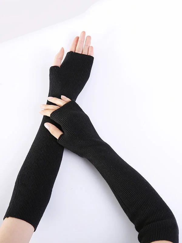 Knitted 7 Colors Sleevelet Gloves- Black