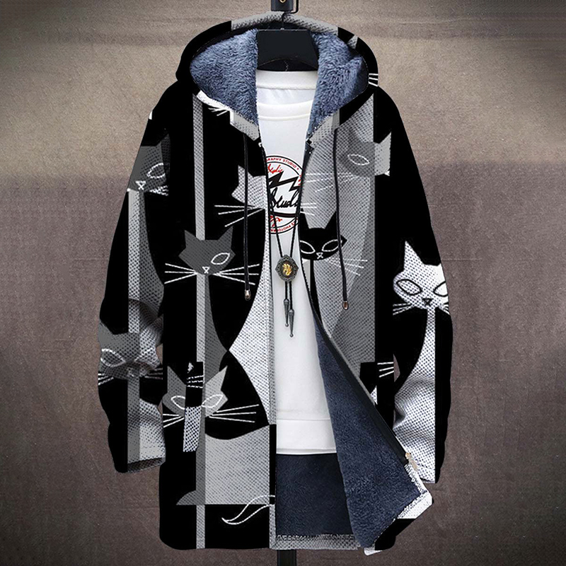 Abstract Cat Plush Thick Long-Sleeved Sweater Cardigan Coat wearshes