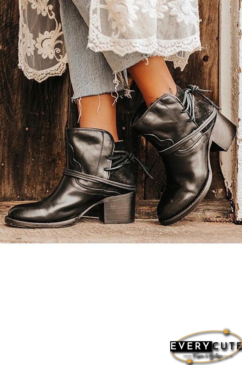 Lace Up Chunky Heels Ankle Boots