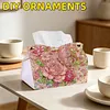 (24cm)Pink Pearl Rose Butterfly 24cm DIY Diamond Painting Rhinestones Decorative Tissue Box Reusable Crystal Mosaic PU Tissue Holder for Home Car Desk Decoration Craft