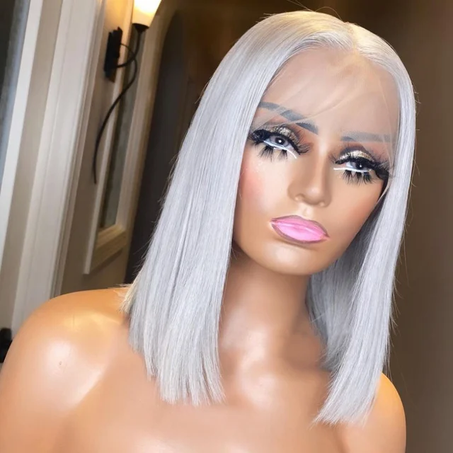 Jewtribute Hair®|Lace Front Wig Remy Hair Silver Grey Bob Wig