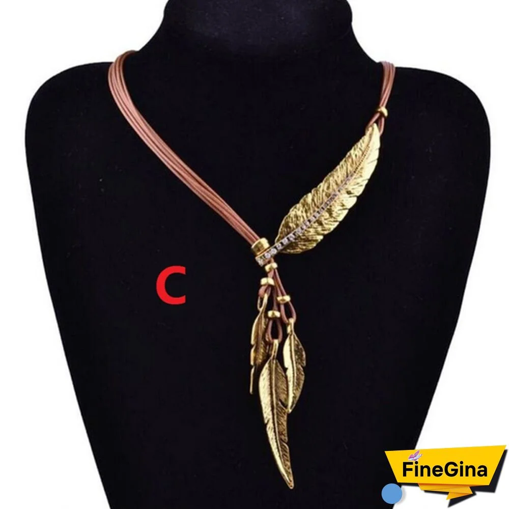 Women's Fashion Stainless Steel Feather Tree Leaf Pendant Necklace Multilayer Necklace Clavicle Chain Sweater Chain Jewelry Accessories