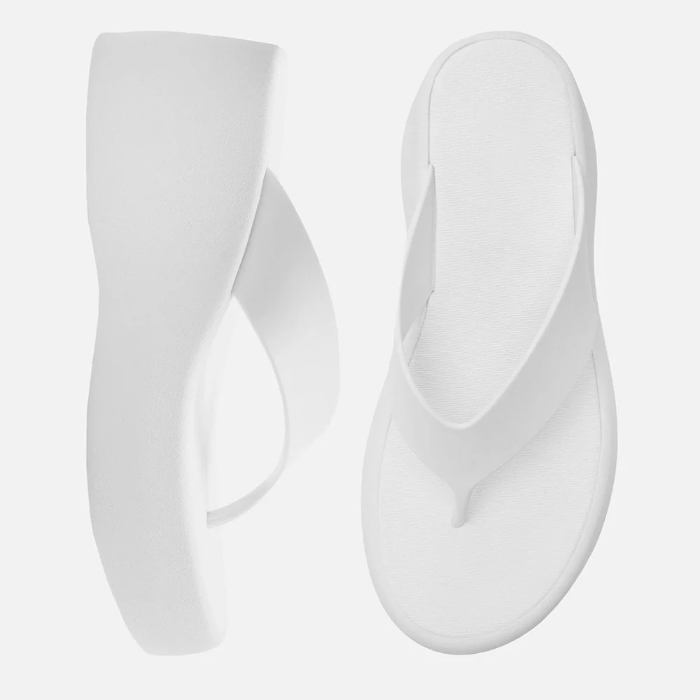 YDN White Open Round Toe Flip Flop Casual Platform Heel Sandals