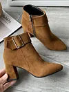 Chunky Heel Buckle Pointed-Toe Suede Martin Boots