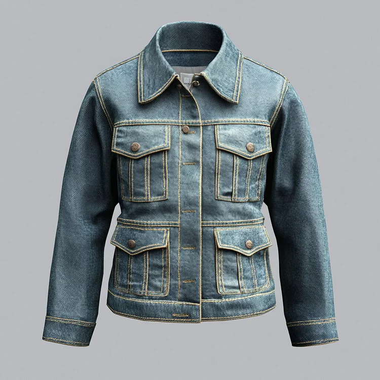 Ursime Denim Flap Pocket Button Long Sleeve Safari Jacket