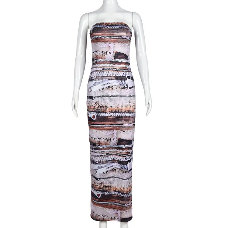 Summer Heatwave: Printed Distressed Bandeau Slim Fit Maxi Dress for Women